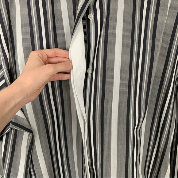 Shamask Striped Sheer Hidden Button Up Top - Picture 6 of 10